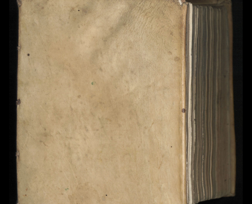 Schmuckloser Gebrauchseinband aus Pergament, 17. Jahrhundert. Bei knappen finanziellen Mitteln ließen viele Buchbesitzer mehrere Drucke in einem Einband zusammenfügen, dem sogenannten Sammelband - Signatur: 1311,4 (Bestand des Geistlichen Ministeriums Greifswald)