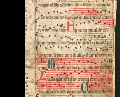 Dieser Einband für das Orgelbuch des Matthias Rottenau wurde aus einer Notenhandschrift auf Pergament gefertigt - Signatur: Mus.ms. 40615