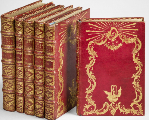 Jean de La Fontaine : Fables Choisies, Mises En Vers, Paris 1765. Sechs einheitlich gebundene rote Ledereinbände mit Vergoldung - Signatur: 32 ZZ 1234