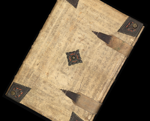 Zeitgenössischer Einband eines Chorbuches mit 2 Messen 1556 - Signatur: Mus.ms. 40012