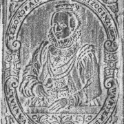 Bildnis der Fürstin Eleonora von Anhalt als Halbfigur in ovaler Rahmung. Platte